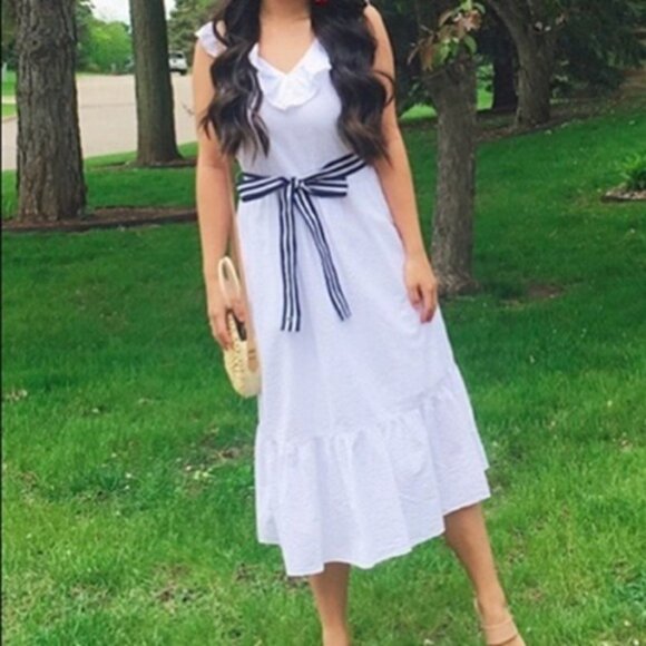Vineyard Vines x Target WHITE XS Sleeveless Tie Waist V-Neck Dress Ruffles - Picture 3 of 6